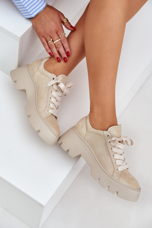 Sneakers modelio batai sportiniai bateliai su platforma CheBello 4632 aukso spalvos Sneakers modelio batai sportiniai bateliai su platforma CheBello 4632 aukso spalvos