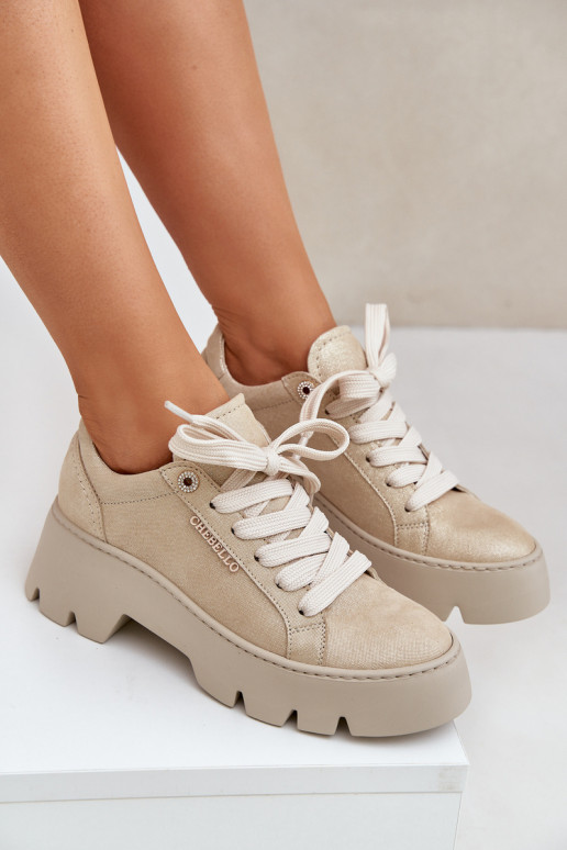 Sneakers modelio batai sportiniai bateliai su platforma CheBello 4632 aukso spalvos Sneakers modelio batai sportiniai bateliai su platforma CheBello 4632 aukso spalvos