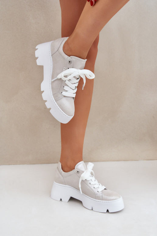 Sneakers modelio batai sportiniai bateliai su platforma CheBello 4632 sidabro spalvos