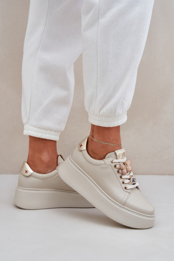 Moteriškas Oda Sneakers modelio batai su platforma su gražiomis detalėmis CheBello 4292 dramblio kaulo spalvos 2