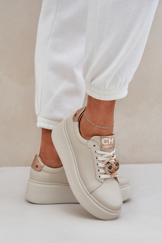 Moteriškas Oda Sneakers modelio batai CheBello 4411 dramblio kaulo spalvos Moteriškas Oda Sneakers modelio batai CheBello 4411 dramblio kaulo spalvos