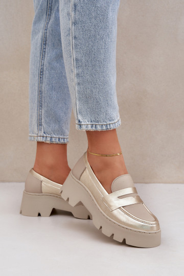 Oda Moteriški mokasinai platformoje Ir plokščiakulniai Zazoo 20191 aukso spalvos