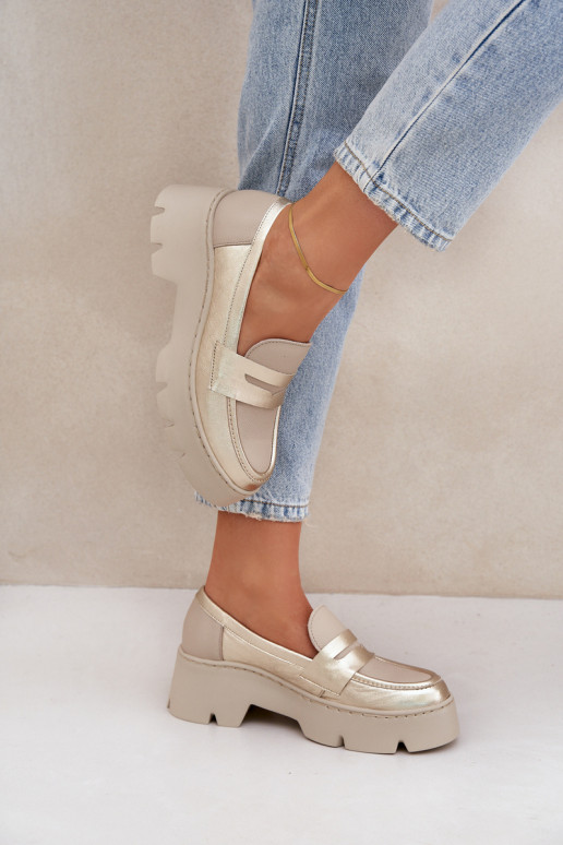 Oda Moteriški mokasinai platformoje Ir plokščiakulniai Zazoo 20191 aukso spalvos