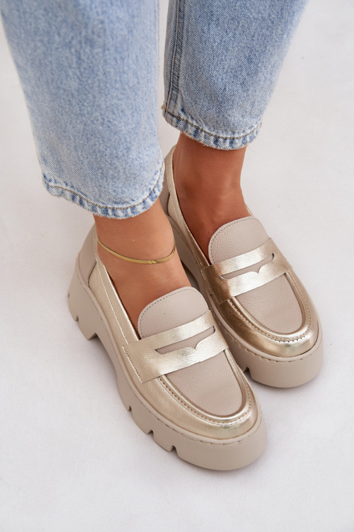 Oda Moteriški mokasinai platformoje Ir plokščiakulniai Zazoo 20191 aukso spalvos