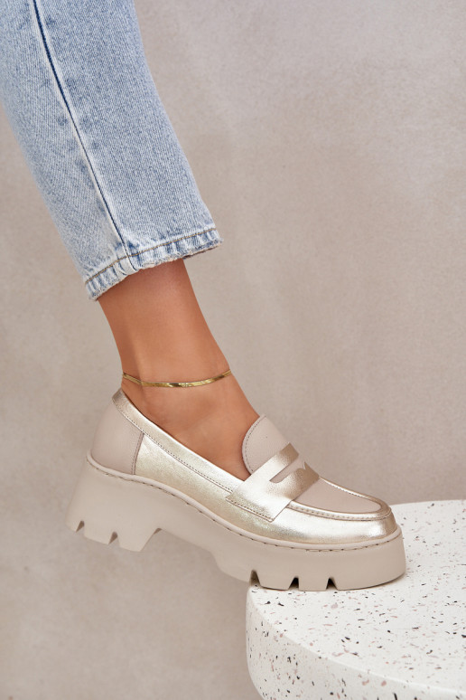 Oda Moteriški mokasinai platformoje Ir plokščiakulniai Zazoo 20191 aukso spalvos
