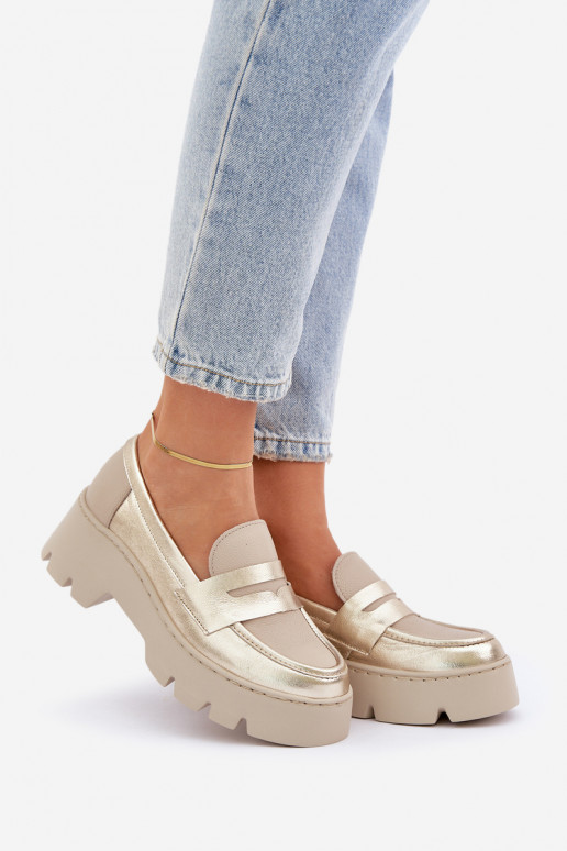 Oda Moteriški mokasinai platformoje Ir plokščiakulniai Zazoo 20191 aukso spalvos