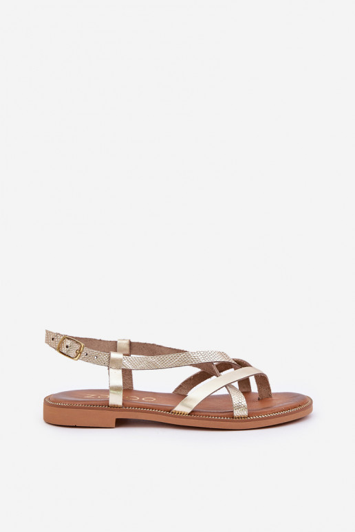 Oda Lygiapadės basutėssuPrzeplatającymi Się Paseczkami Zazoo 40429 aukso spalvos Oda Lygiapadės basutėssuPrzeplatającymi Się Paseczkami Zazoo 40429 aukso spalvos