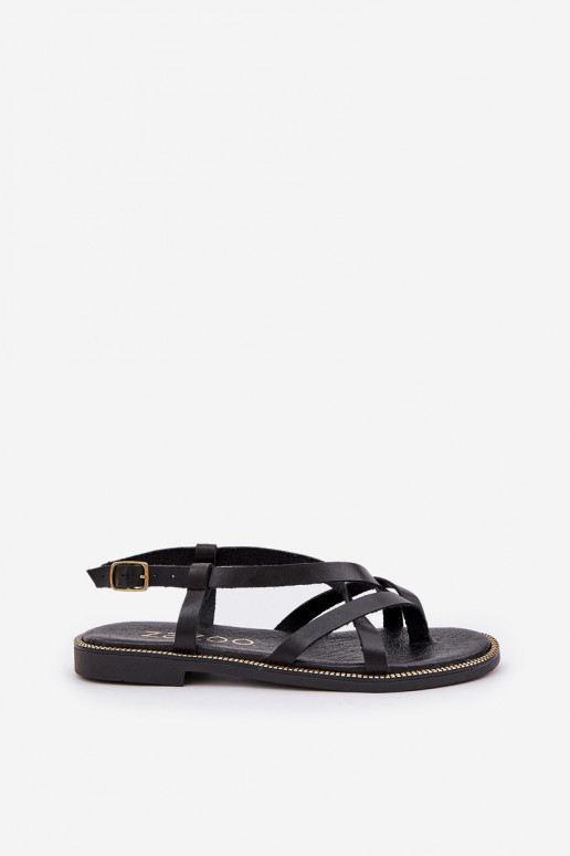 Oda Lygiapadės basutėssuPrzeplatającymi Się Paseczkami Zazoo 40429 juodos spalvos Oda Lygiapadės basutėssuPrzeplatającymi Się Paseczkami Zazoo 40429 juodos spalvos