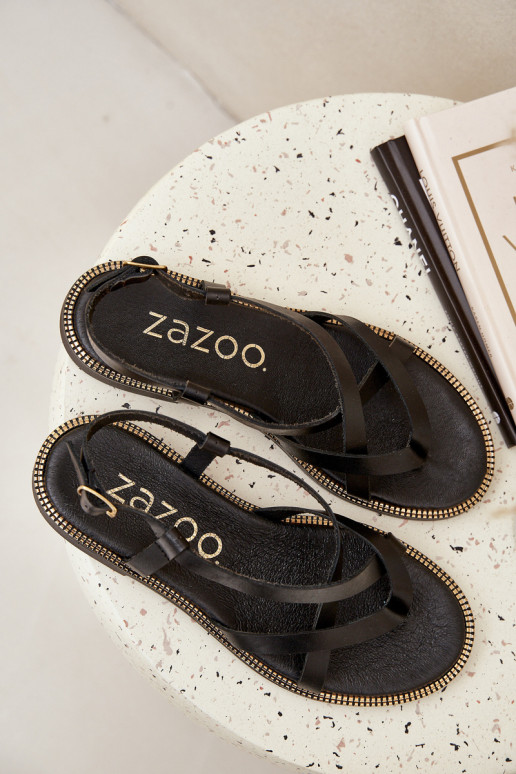 Oda Lygiapadės basutėssuPrzeplatającymi Się Paseczkami Zazoo 40429 juodos spalvos Oda Lygiapadės basutėssuPrzeplatającymi Się Paseczkami Zazoo 40429 juodos spalvos