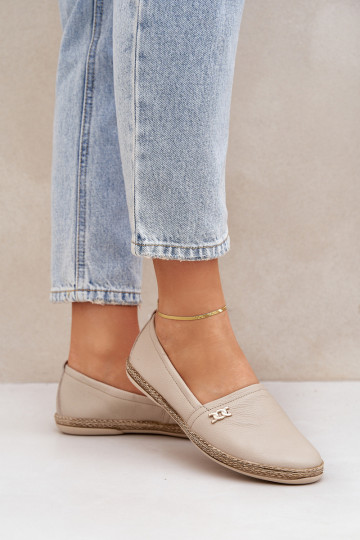 Elegantiško stiliaus Odinės espadrilės Moteriškas Zazoo 10177 smėlio spalvos
