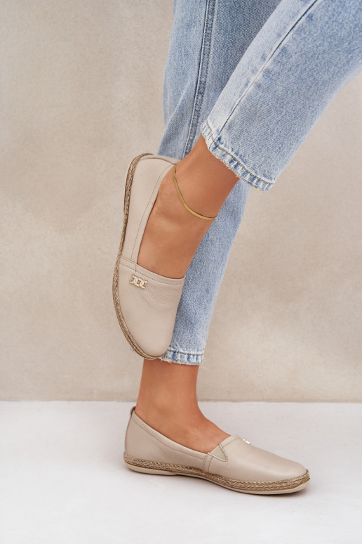 Elegantiško stiliaus Odinės espadrilės Moteriškas Zazoo 10177 smėlio spalvos