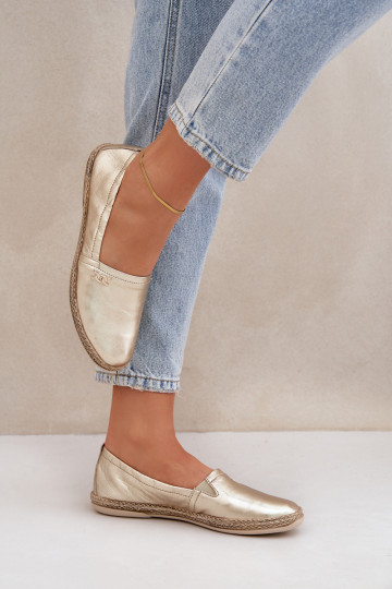 Elegantiško stiliaus Odinės espadrilės Moteriškas Zazoo 10177 aukso spalvos