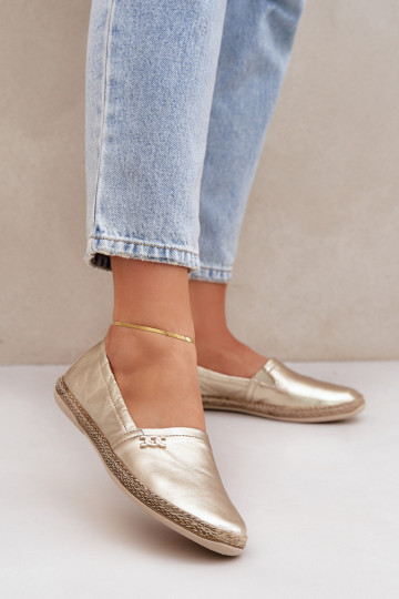 Elegantiško stiliaus Odinės espadrilės Moteriškas Zazoo 10177 aukso spalvos 2
