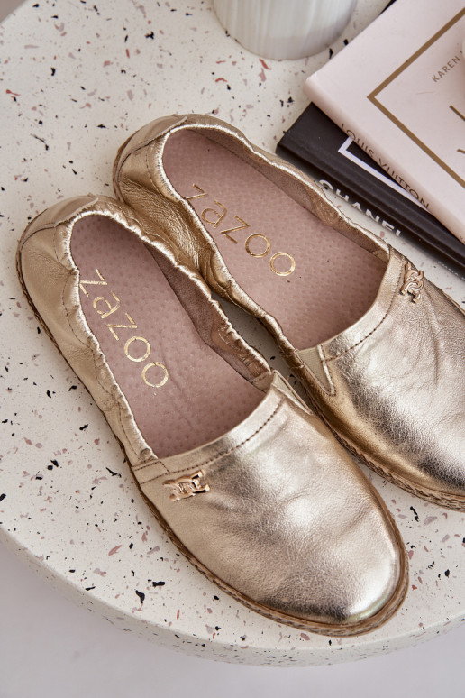 Elegantiško stiliaus Odinės espadrilės Moteriškas Zazoo 10177 aukso spalvos