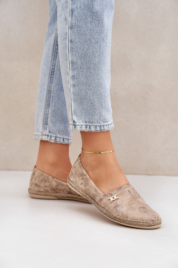 Elegantiško stiliaus Zomšinės espadrilės su gėlytėmis Moteriškas Zazoo 10177 smėlio spalvos