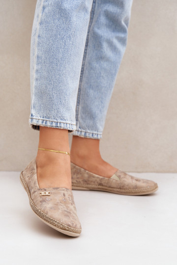 Elegantiško stiliaus Zomšinės espadrilės su gėlytėmis Moteriškas Zazoo 10177 smėlio spalvos 2