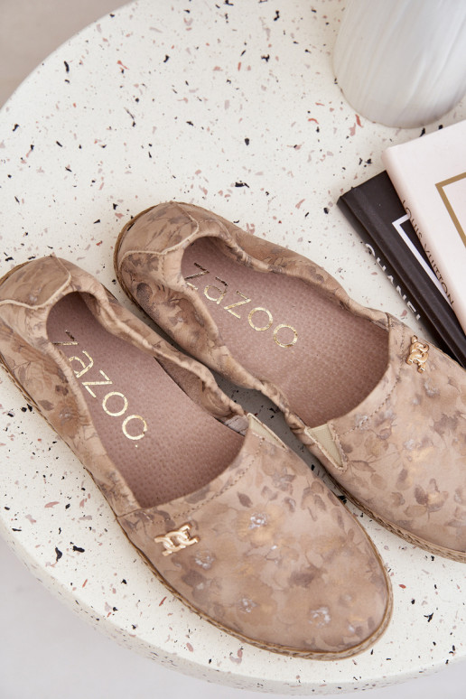 Elegantiško stiliaus Zomšinės espadrilės su gėlytėmis Moteriškas Zazoo 10177 smėlio spalvos