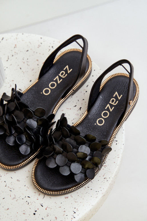 Moteriškos basutės su plačiais kulniukais Zazoo 40425 juodos spalvos Moteriškos basutės su plačiais kulniukais Zazoo 40425 juodos spalvos