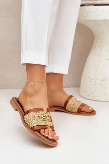 Odinės šlepetės Su puošniais Detalem I Plecionką Zazoo 40426 rudos spalvos 2