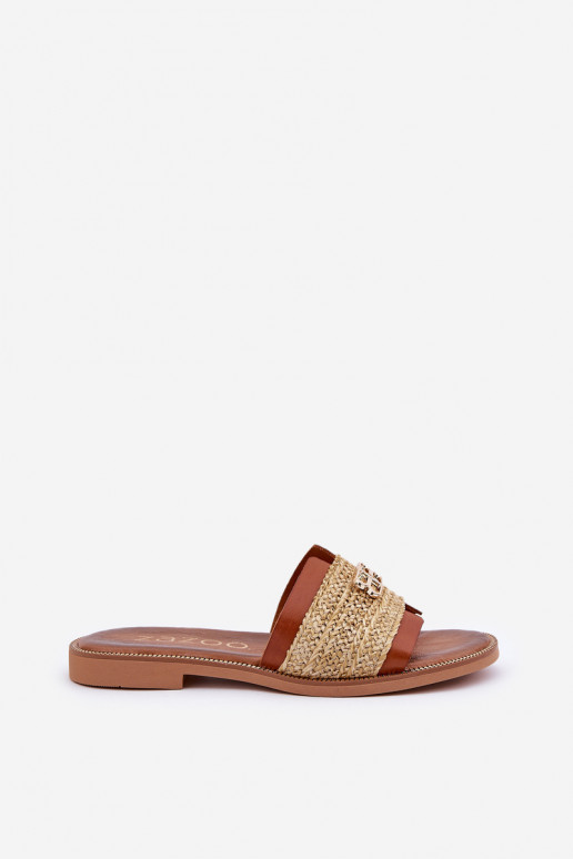 Odinės šlepetės Su puošniais Detalem I Plecionką Zazoo 40426 rudos spalvos