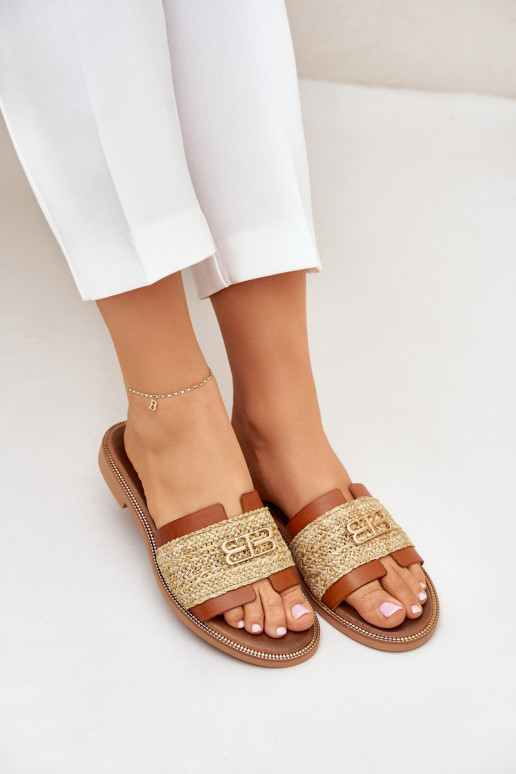 Odinės šlepetės Su puošniais Detalem I Plecionką Zazoo 40426 rudos spalvos