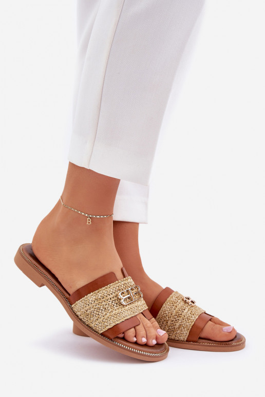 Odinės šlepetės Su puošniais Detalem I Plecionką Zazoo 40426 rudos spalvos