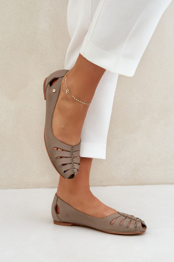 Zazoo 10009 Patogios natūralios odos balerinos Moteriškas smėlio spalvos