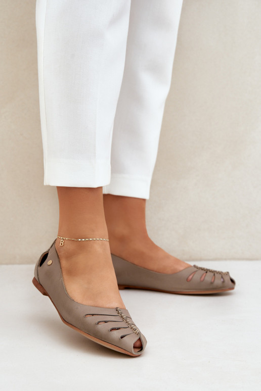 Zazoo 10009 Patogios natūralios odos balerinos Moteriškas smėlio spalvos