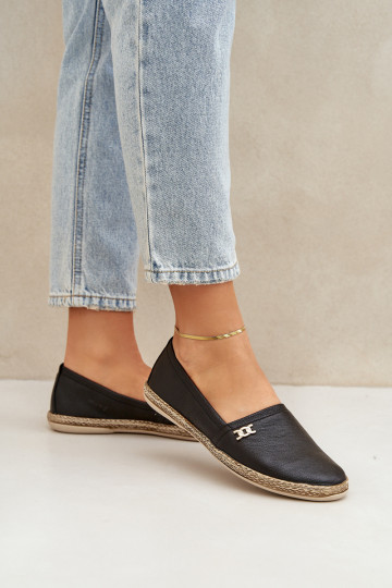 Elegantiško stiliaus Odinės espadrilės Moteriškas Zazoo 10177 juodos spalvos