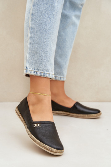 Elegantiško stiliaus Odinės espadrilės Moteriškas Zazoo 10177 juodos spalvos 2