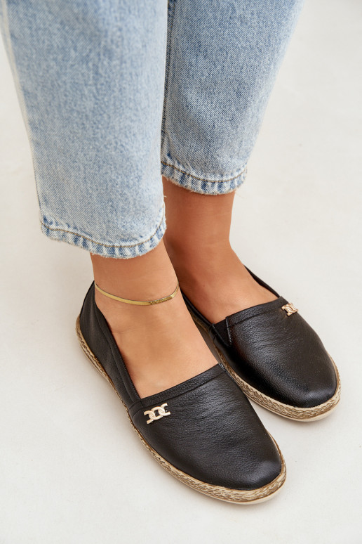 Elegantiško stiliaus Odinės espadrilės Moteriškas Zazoo 10177 juodos spalvos Elegantiško stiliaus Odinės espadrilės Moteriškas Zazoo 10177 juodos spalvos