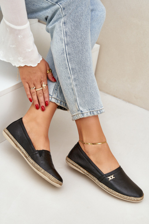 Elegantiško stiliaus Odinės espadrilės Moteriškas Zazoo 10177 juodos spalvos Elegantiško stiliaus Odinės espadrilės Moteriškas Zazoo 10177 juodos spalvos