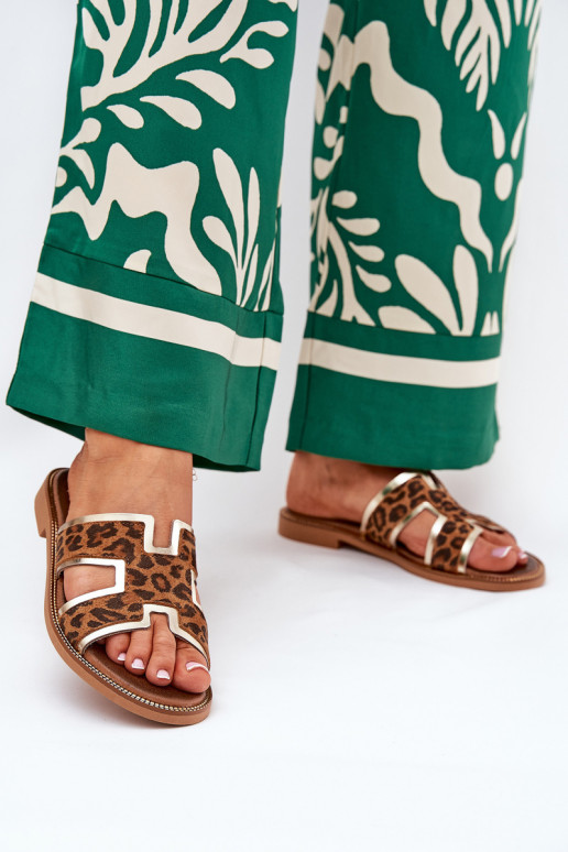 Oda lygiapadžiai Šlepetės su leopardo kailio raštais Zazoo 40383 rudos spalvos