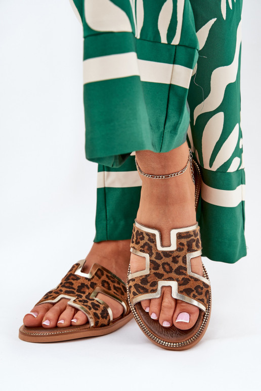 Oda lygiapadžiai Šlepetės su leopardo kailio raštais Zazoo 40383 rudos spalvos