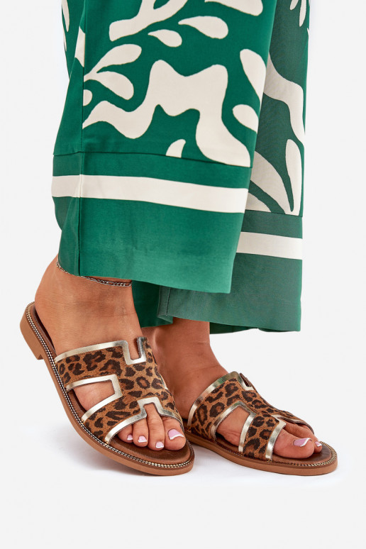 Oda lygiapadžiai Šlepetės su leopardo kailio raštais Zazoo 40383 rudos spalvos