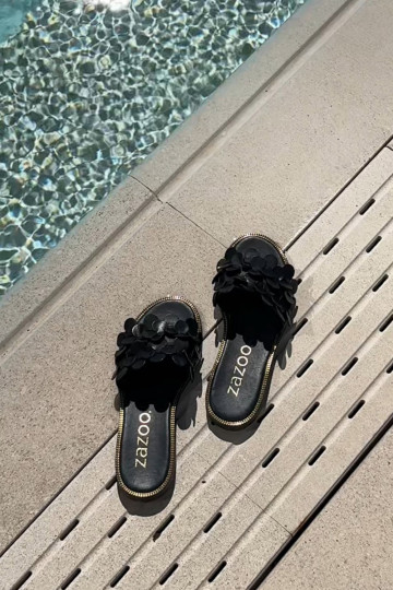 Zazoo 40381 Moteriškas Odinės šlepetės su plačiais kulniukais juodos spalvos 2