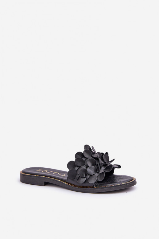 Zazoo 40381 Moteriškas Odinės šlepetės su plačiais kulniukais juodos spalvos