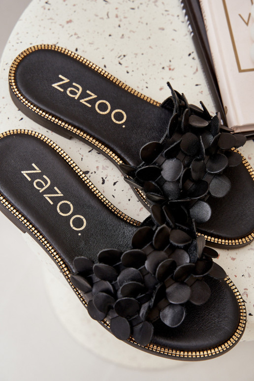 Zazoo 40381 Moteriškas Odinės šlepetės su plačiais kulniukais juodos spalvos