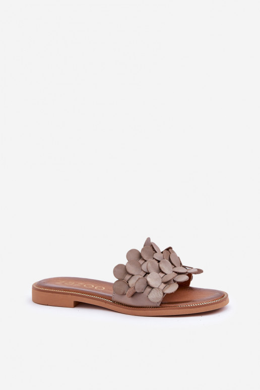 Zazoo 40381 Moteriškas Odinės šlepetės su plačiais kulniukais molio spalvos