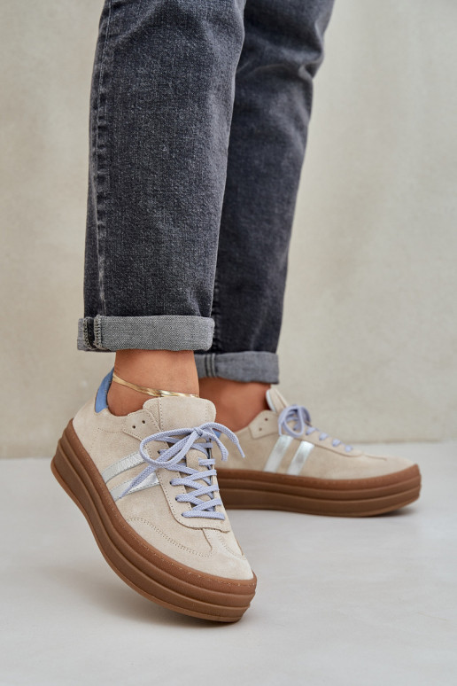 Zazoo N1068S4 Zomšiniai Sneakers modelio batai su platforma smėlio spalvos Zazoo N1068S4 Zomšiniai Sneakers modelio batai su platforma smėlio spalvos