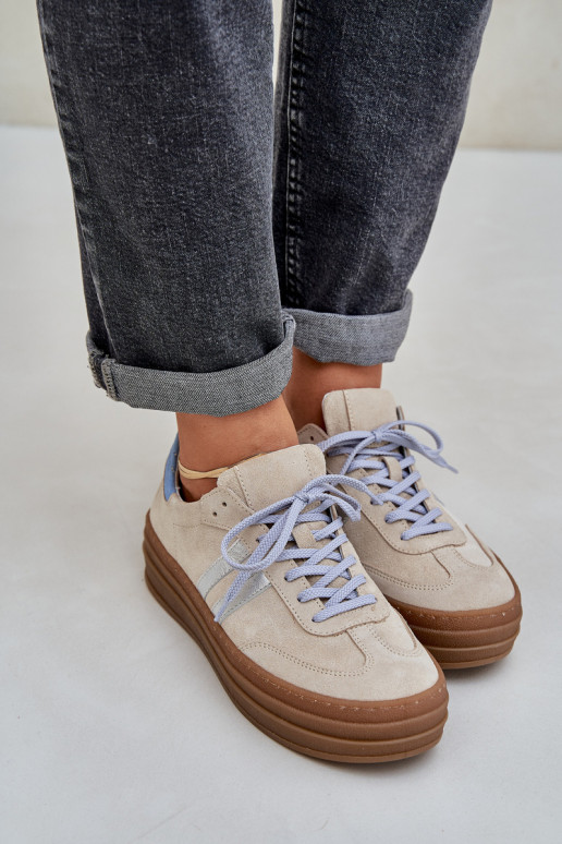 Zazoo N1068S4 Zomšiniai Sneakers modelio batai su platforma smėlio spalvos Zazoo N1068S4 Zomšiniai Sneakers modelio batai su platforma smėlio spalvos