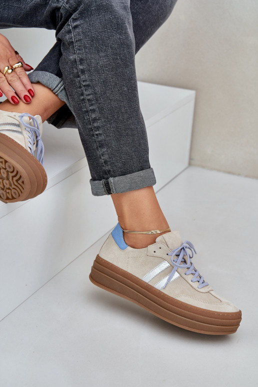 Zazoo N1068S4 Zomšiniai Sneakers modelio batai su platforma smėlio spalvos Zazoo N1068S4 Zomšiniai Sneakers modelio batai su platforma smėlio spalvos