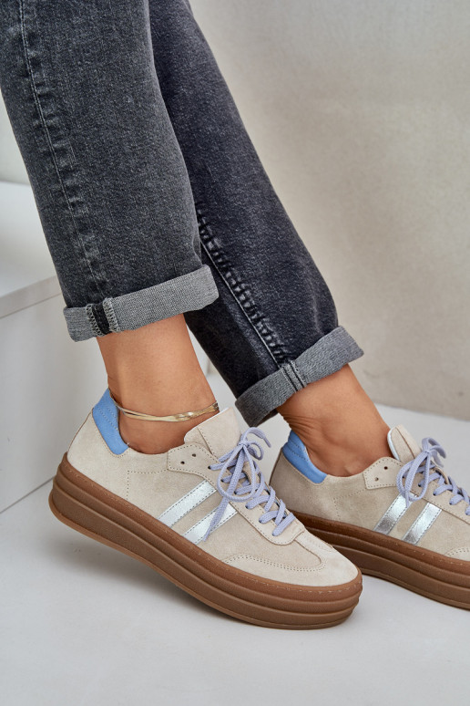 Zazoo N1068S4 Zomšiniai Sneakers modelio batai su platforma smėlio spalvos Zazoo N1068S4 Zomšiniai Sneakers modelio batai su platforma smėlio spalvos