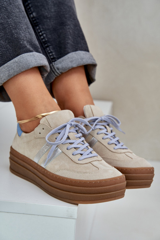 Zazoo N1068S4 Zomšiniai Sneakers modelio batai su platforma smėlio spalvos Zazoo N1068S4 Zomšiniai Sneakers modelio batai su platforma smėlio spalvos