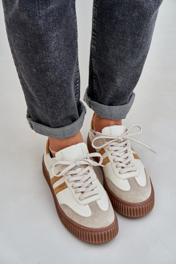 Zazoo N1068S6 Oda Žemas Sneakers modelio batai Moteriškas su platforma smėlio spalvos