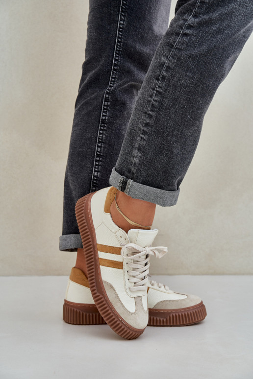 Zazoo N1068S6 Oda Žemas Sneakers modelio batai Moteriškas su platforma smėlio spalvos