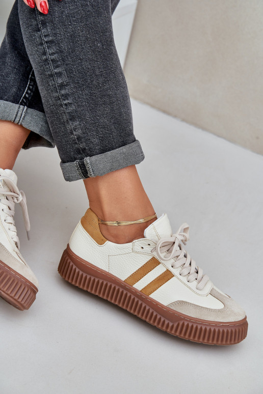 Zazoo N1068S6 Oda Žemas Sneakers modelio batai Moteriškas su platforma smėlio spalvos