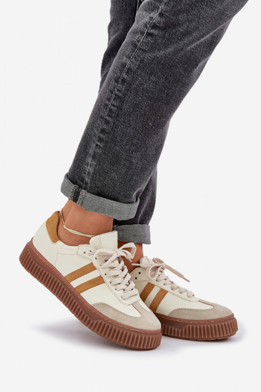 Zazoo N1068S6 Oda Žemas Sneakers modelio batai Moteriškas su platforma smėlio spalvos