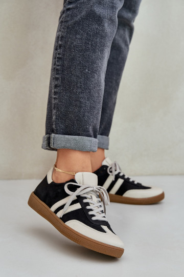 Zazoo N1068 Oda Žemas Sneakers modelio batai Moteriškas juodos spalvos