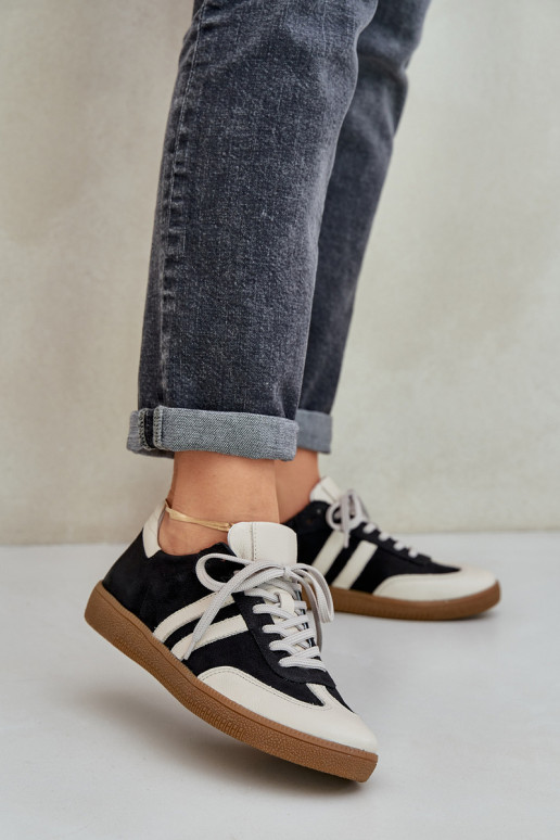 Zazoo N1068 Oda Žemas Sneakers modelio batai Moteriškas juodos spalvos Zazoo N1068 Oda Žemas Sneakers modelio batai Moteriškas juodos spalvos